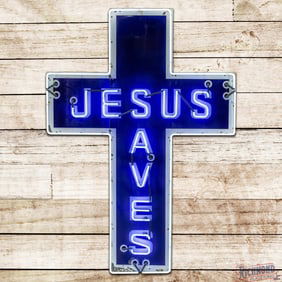 Jesus Saves 6' Die Cut Cross Shaped Single Sided Porcelain Factory Neon Sign