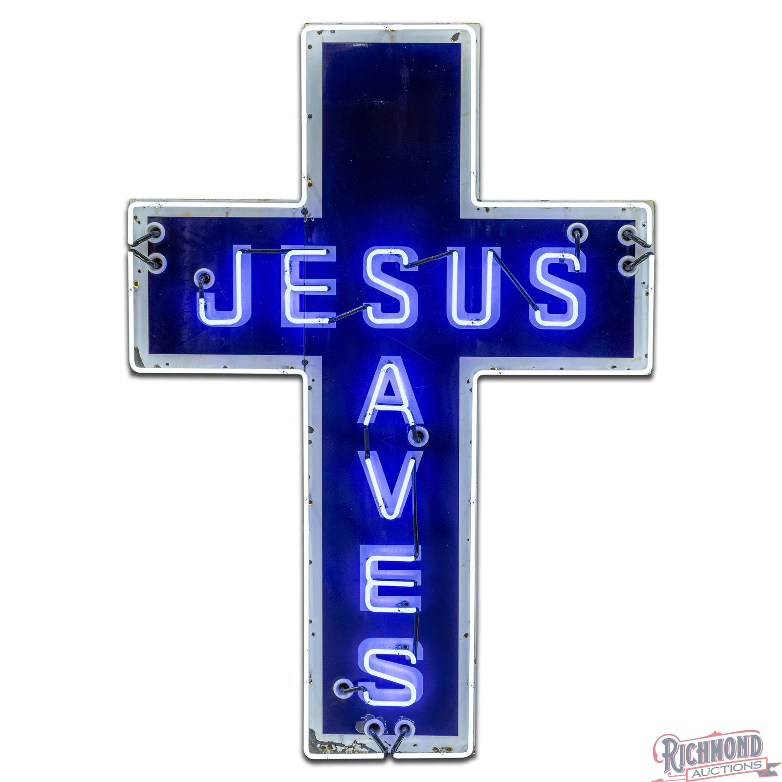 Jesus Saves 6' Die Cut Cross Shaped Single Sided Porcelain Factory Neon Sign - 2