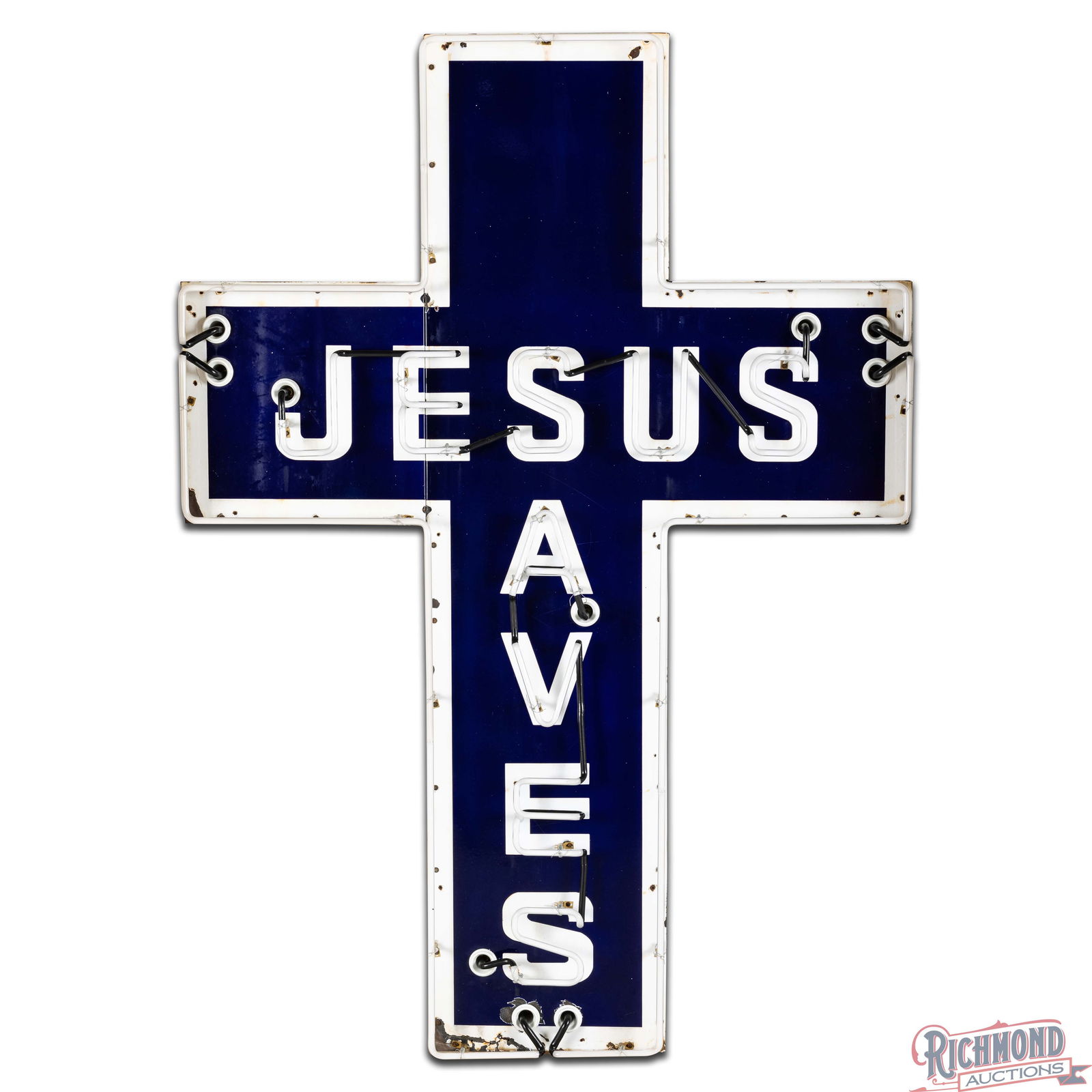 Jesus Saves 6' Die Cut Cross Shaped Single Sided Porcelain Factory Neon Sign - 3