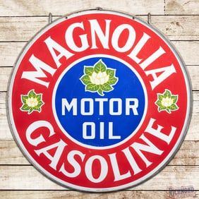 Magnolia Motor Oil Gasoline 42" Double Sided Porcelain w/ Original Ring