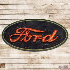 Rare Ford Automobiles 11' Single Sided Tin Factory Neon Sign w/ Green Border
