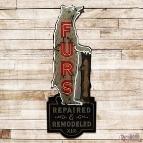Furs Repaired & Remodeled Die Cut 8' Single Sided Porcelain Factory Neon Sign w/ Polar Bear