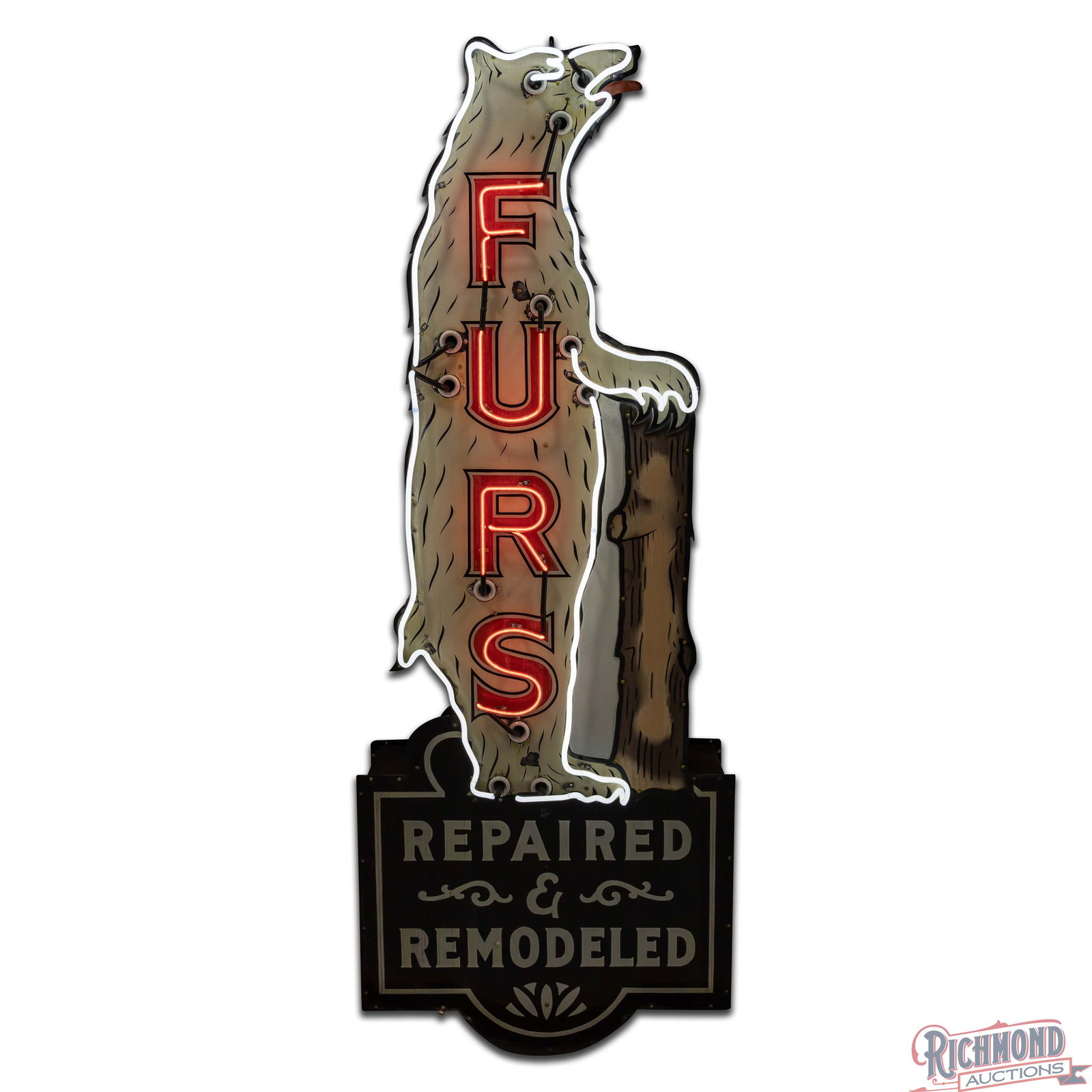 Furs Repaired & Remodeled Die Cut 8' Single Sided Porcelain Factory Neon Sign w/ Polar Bear - 2
