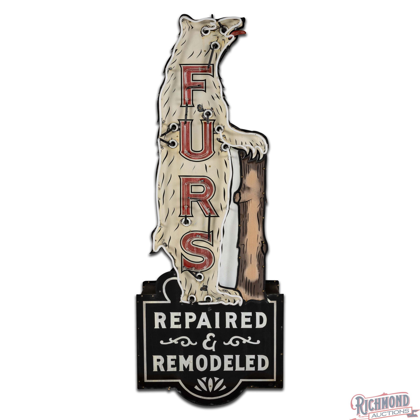 Furs Repaired & Remodeled Die Cut 8' Single Sided Porcelain Factory Neon Sign w/ Polar Bear - 3