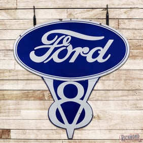 Ford V8 Die Cut 6.5' Single Sided Porcelain Logo Sign