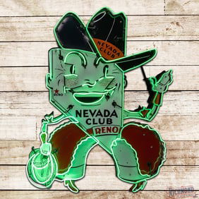 Amazing Nevada Club Reno Casino Die Cut Single Sided Porcelain Factory Neon Sign w/ Cowboy
