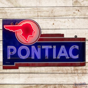 Pontiac Automobiles 6' Double Sided Porcelain Factory Neon Sign w/ Full Feather Logo