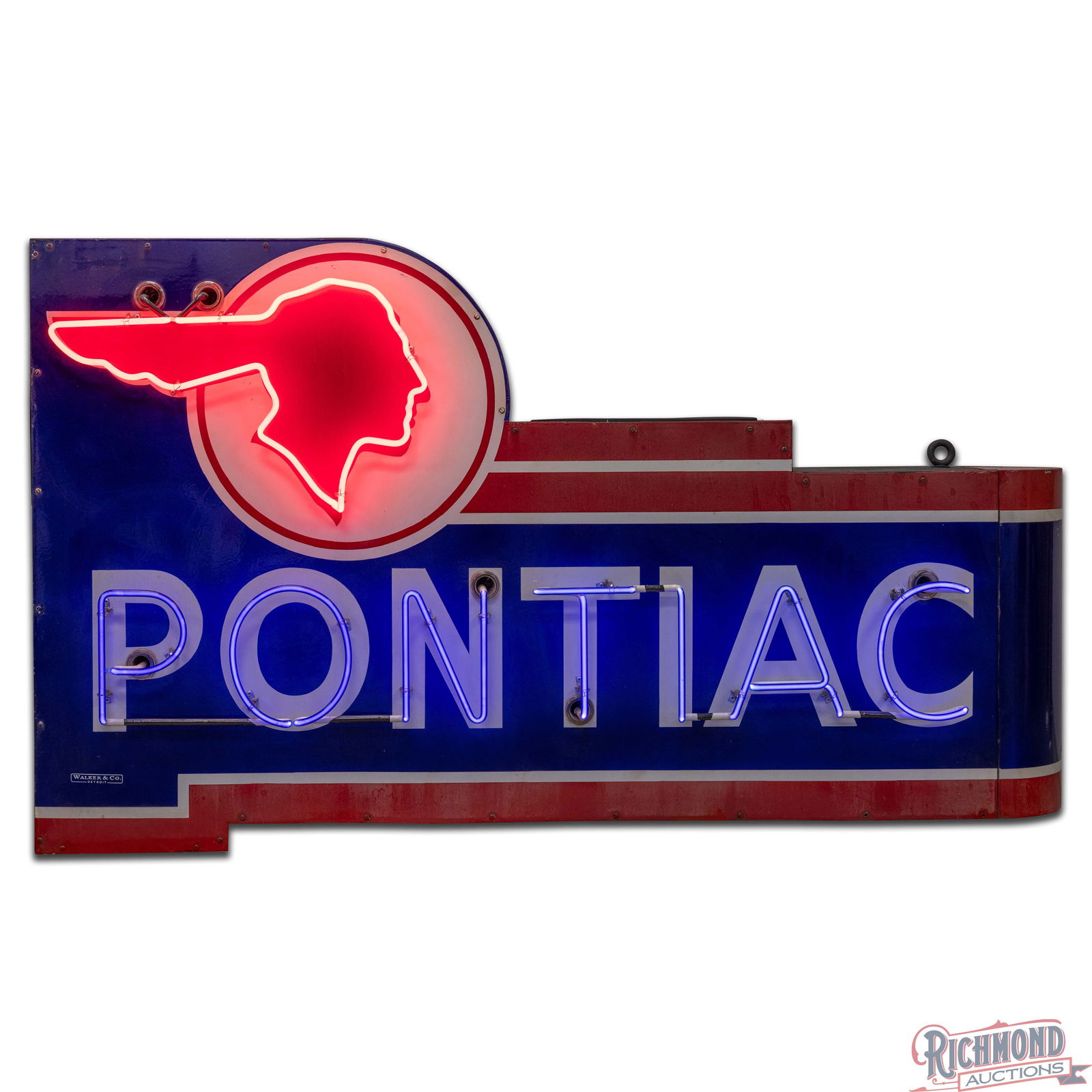 Pontiac Automobiles 6' Double Sided Porcelain Factory Neon Sign w/ Full Feather Logo - 2