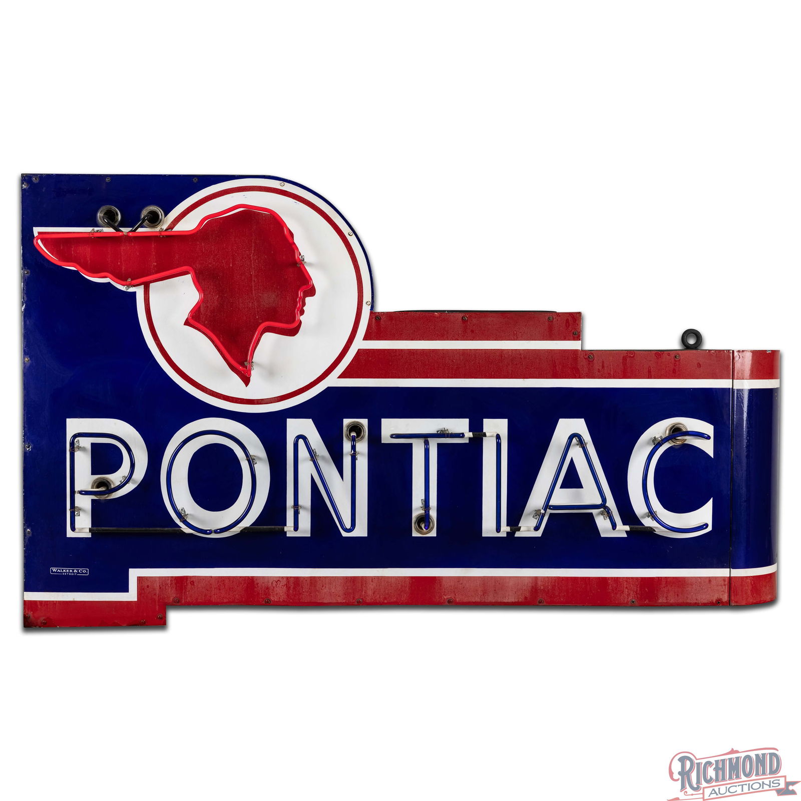Pontiac Automobiles 6' Double Sided Porcelain Factory Neon Sign w/ Full Feather Logo - 3