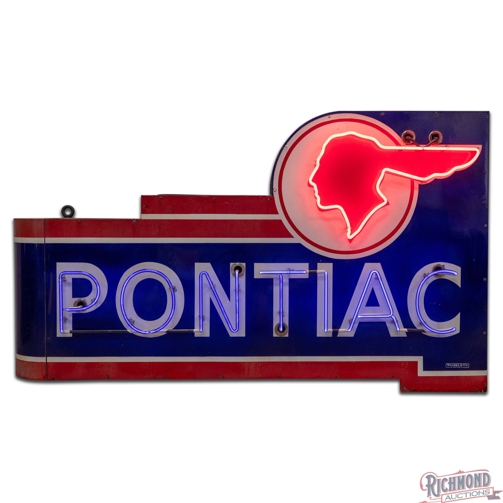Pontiac Automobiles 6' Double Sided Porcelain Factory Neon Sign w/ Full Feather Logo - 4
