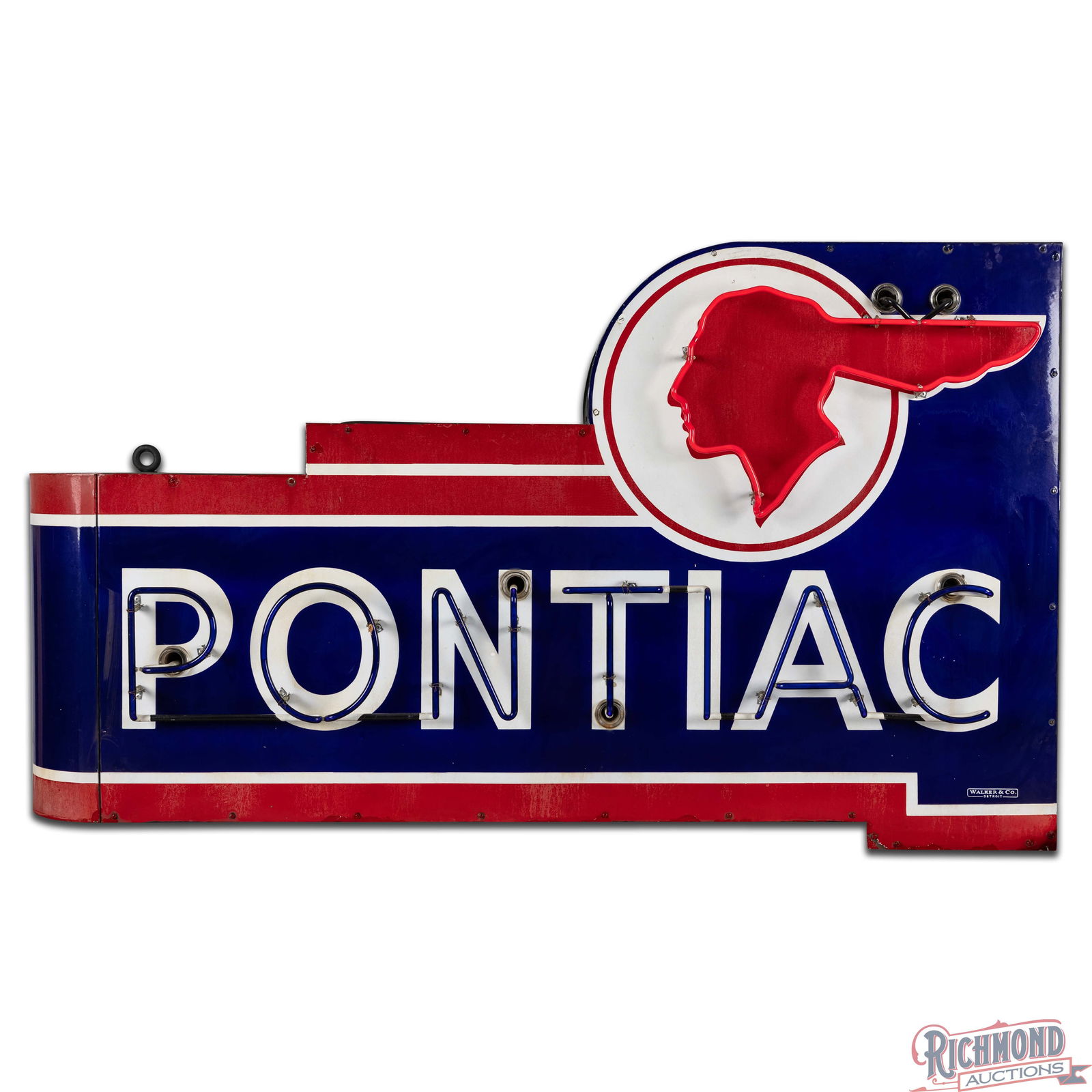 Pontiac Automobiles 6' Double Sided Porcelain Factory Neon Sign w/ Full Feather Logo - 5