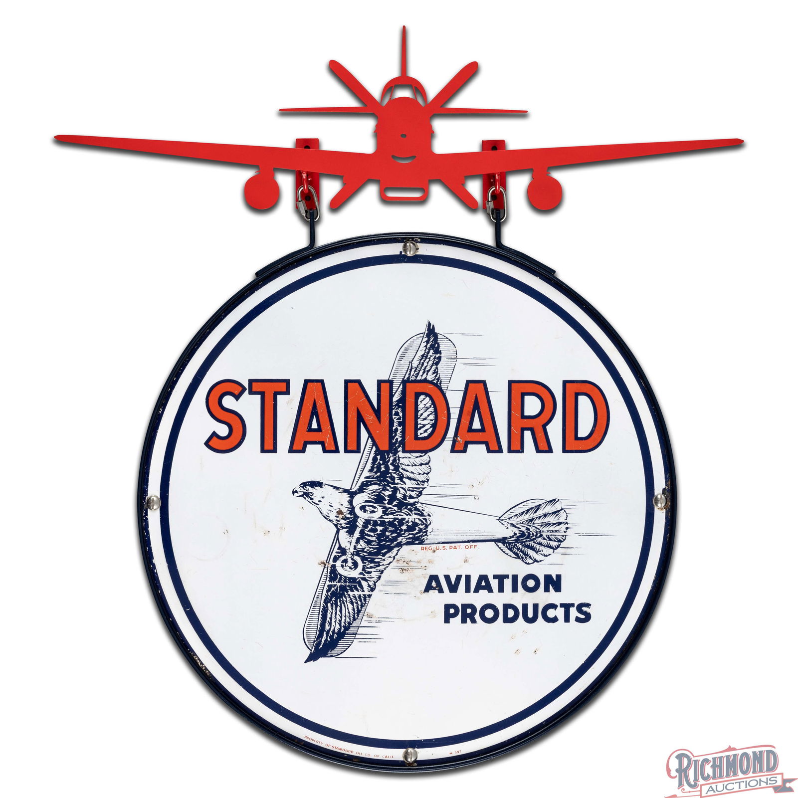 Rare Standard Aviation Products 20" Single Sided Porcelain Sign w/ Custom Hanger - 2