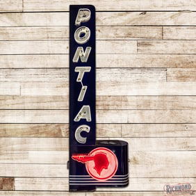 Impressive Pontiac Automobiles 12' Double Sided Porcelain Factory Neon Sign w/ Full Feather Logo