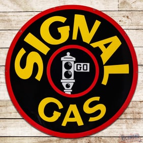 Incredible Signal Gasoline 6' Double Sided Porcelain ID Sign "Black Stoplight"