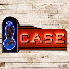 Case Tractors Implements 6' Double Sided Porcelain Factory Neon Sign w/ "Old Abe"