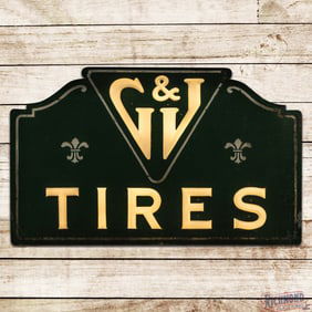 G&J Tires Flexlume Lighted Double Sided Tin Milk Glass Sign w/ Logo