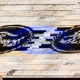 Ford Automobiles 8' Double Sided Porcelain Factory Neon Sign w/ Wings: DSP (Double Sided Porcelain) multi-piece factory neon sign with metal can and bullnose wings has good color and gloss. The display has light wear, small chips and cloudiness in the fields. The perimet