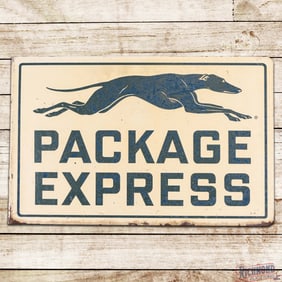 Greyhound Package Express Double Sided Tin Flange Sign w/ Logo