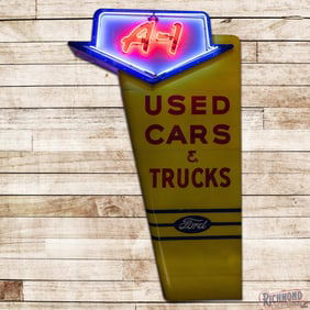 Ford A-1 Used Cars & Trucks Vertical Double Sided Porcelain Factory Neon Logo Sign
