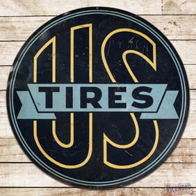 Scarce US Tires 30" Double Sided Tin Sign w/ Logo