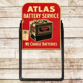 NOS Standard Oil Co. Indiana Atlas Battery Service Double Sided Tin Curb Sign