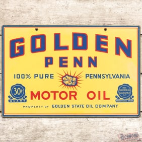 Golden Penn 100% Pure Pennsylvania Motor Oil Golden State Oil Co. DS Masonite Sign