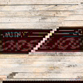 El-Mont Liquors 8' Single Sided Porcelain Factory Neon Sign: SSP (Single Sided Porcelain) factory neon sign with a new metal can has excellent color and gloss. ?The field has light wear with chips and areas of minor discoloration. ?The perimeter has chips at so