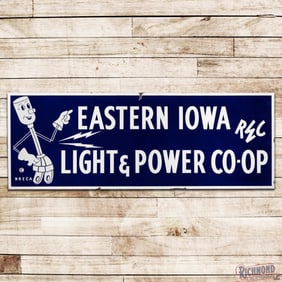 Excellent Eastern Iowa Light & Power Co-Op Single Sided Porcelain Sign w/ Willie Wirehand