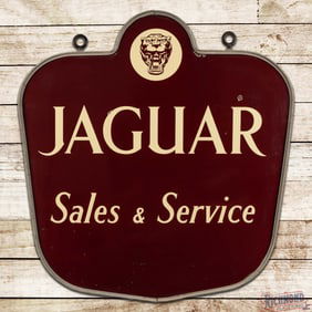Outstanding Jaguar Sales & Service Single Sided Porcelain Logo Sign w/ Factory Ring