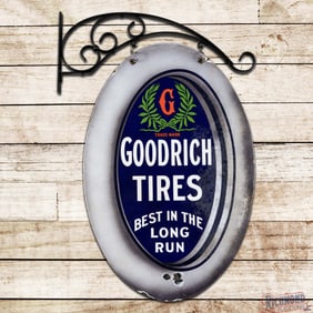 Amazing Goodrich Tires "Best in the Long Run" Double Sided Porcelain Logo Sign w/ Hanger