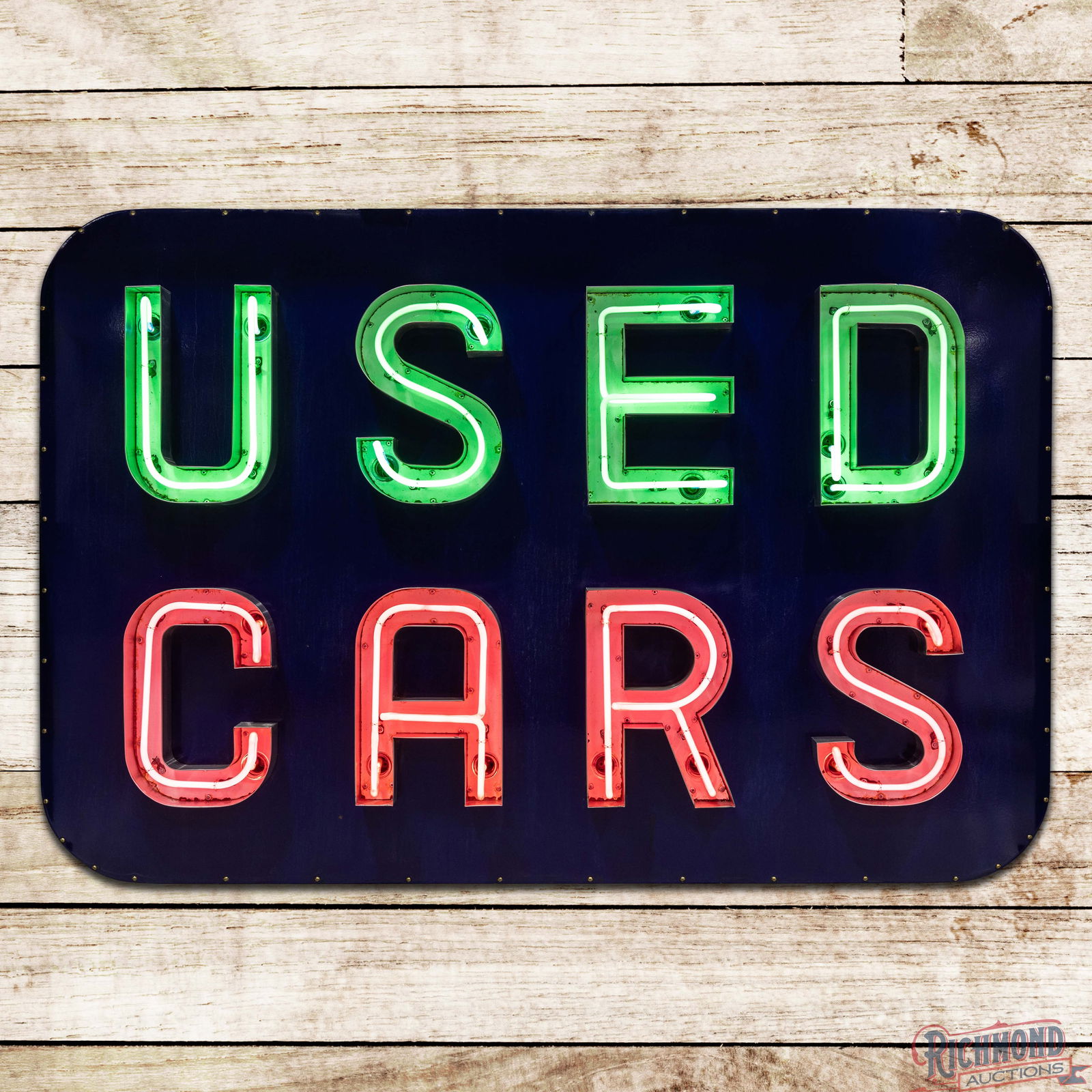 Amazing Dodge Used Cars 6' 3D Single Sided Porcelain Factory Neon Sign: SSP (Single Sided Porcelain) multipiece factory neon sign with a metal can has excellent color and gloss. The sign features two-color neon with SSP (Single Sided Porcelain) "Used Cars" lettering and t