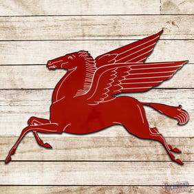 Superb Mobil Pegasus w/ Blue Border Die Cut Flat Single Sided Porcelain Sign