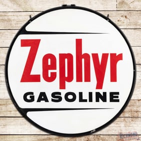 Scarce Zephyr Gasoline 48" Double Sided Porcelain ID Sign w/ Ring