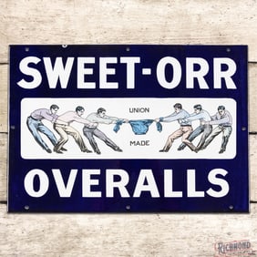 Amazing NOS Sweet-Orr Overalls Single Sided Porcelain Sign w/ Ing-Rich Label