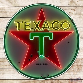 1936 Texaco Gasoline Service Station 6' Single Sided Porcelain Neon ID Sign