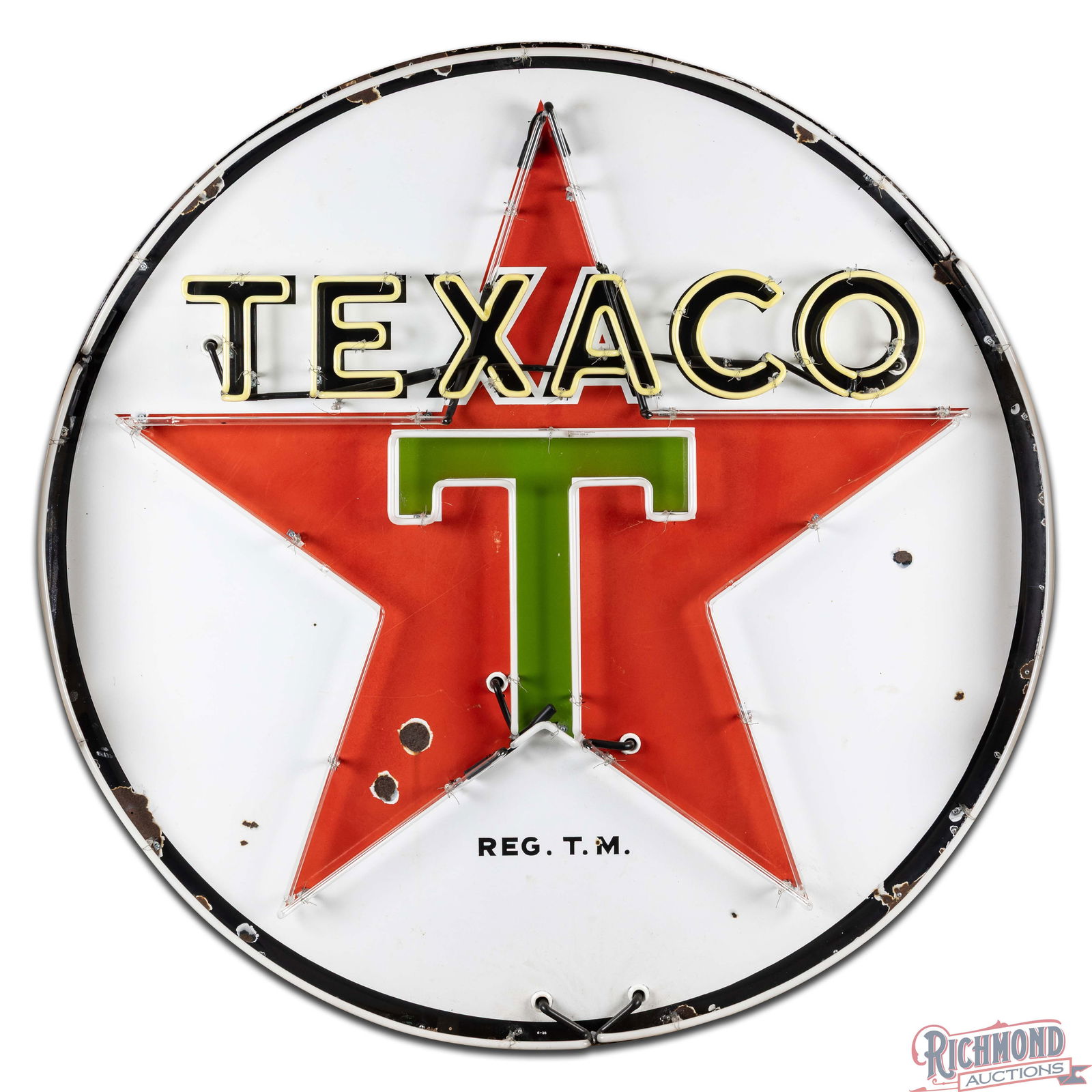 1936 Texaco Gasoline Service Station 6' Single Sided Porcelain Neon ID Sign - 3