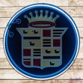 Scarce Cadillac Automobiles 30" Single Sided Porcelain Factory Neon Sign w/ Crest Logo