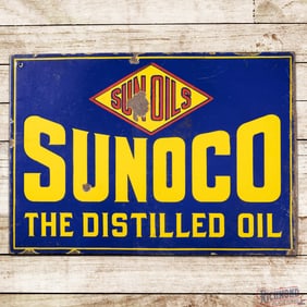 Sun Oils Sunoco The Distilled Oil Double Sided Porcelain Flange Sign w/ Logo