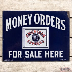 American Express Money Orders For Sale Here Double Sided Porcelain Flange Sign w/ Logo