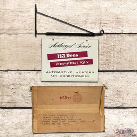 Amazing NOS HaDees Perfection Automotive Heaters AC Authorized Service DS Tin Sign w/ Hanger & Box