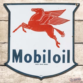Mobiloil Gasoline Die Cut 12" Single Sided Porcelain Pump Plate Sign w/ Pegasus