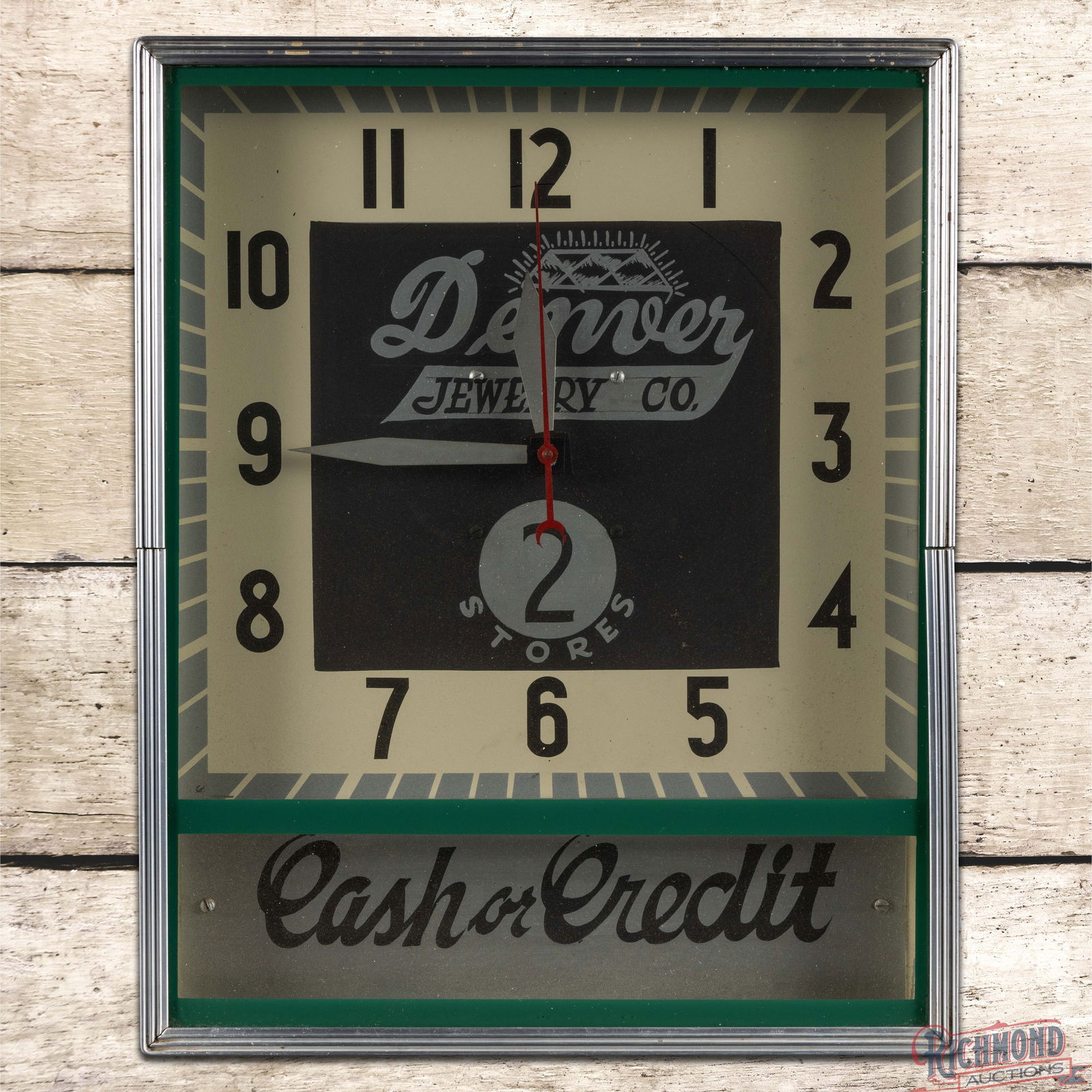 Denver Jewelry Company "Cash or Credit" 18" Lackner Advertising Clock (1 of 3)
