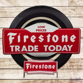 Firestone Tire Rack Advertising Display "Trade Today" w/ Signs Complete