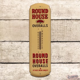 Round House Overalls Single Sided Tin Thermometer w/ Logo