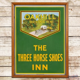 Oakhill Brewery The Three Horse Shoes Inn Framed Single Sided Porcelain Sign
