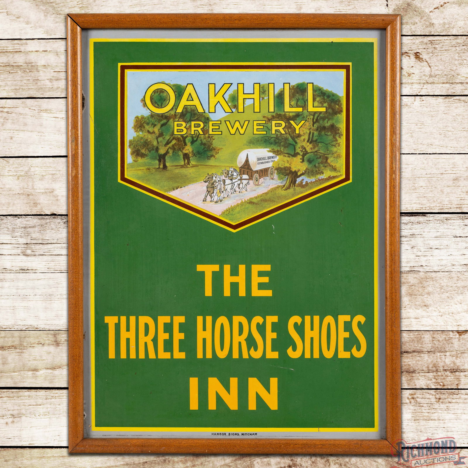Oakhill Brewery The Three Horse Shoes Inn Framed Single Sided Porcelain Sign (1 of 3)