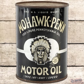 Amazing FULL Mohawk Penn Motor Oil Quart Can "Safe at any Speed" w/ Native American Graphic