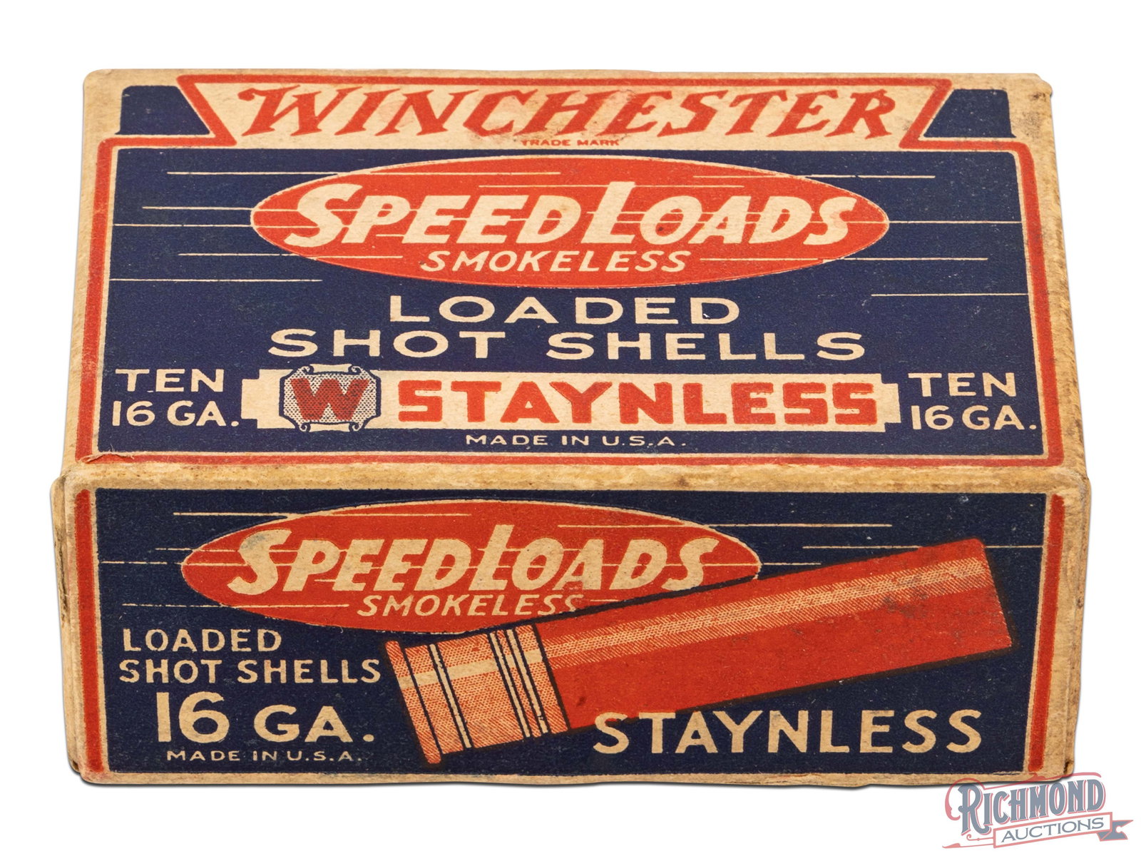 Winchester Speed Loads Staynless Smokeless Loaded Paper Shot Shells 10 Pack 16 Ga One Piece Box: Winchester started loading these 10 pack of loaded paper shells in the early 1930's. It's believed due to the depression buyers could afford a 10 pack of shells as opposed to the normal box containing