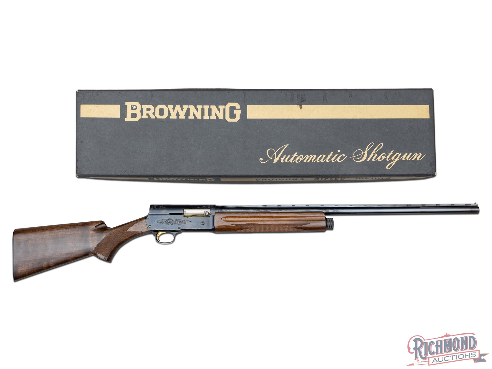 Excellent Condition Boxed 1973 Belgian Browning A5 Light Twenty 20 GA Semi Auto Shotgun: Manufactured in Belgium for Browning in 1973. This shotgun features a 26" blued Special Steel ventilated rib barrel with brass bead front sight. Chambered for 2-3/4", 20 gauge shells, choke marked Imp