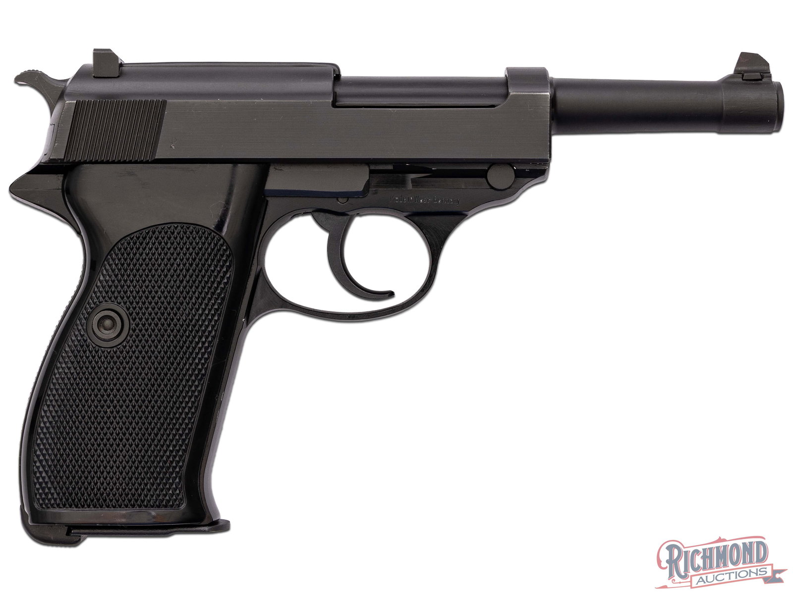 Collector Quality 1968 Walther Pistole P38 Semi-Auto 9mm Pistol Like New in Factory Box: Manufactured in West Germany by Walther in 1968. This civilian pistol features a 5" open top barrel with rear notch and blade front sight. Left side of the slide is stamped "WALTHER P 38 Cal 9 mm". Le